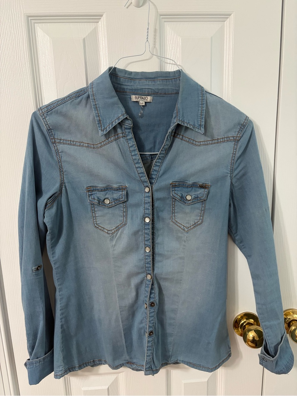 Buffalo David Bitton Faded Blue Denim Button-Down Shirt